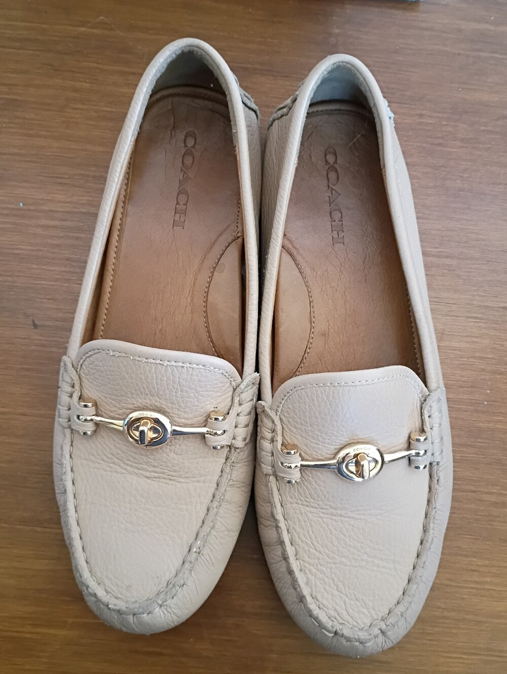 Coach Cream Leather Slip-On Loafers with Gold Hardware